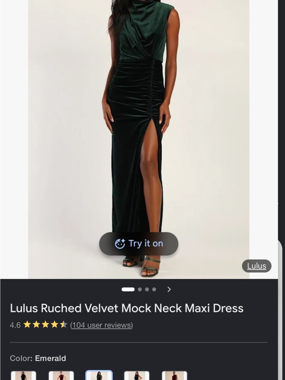 Lulu's Emerald Ruched Velvet Mock Neck Maxi Dress